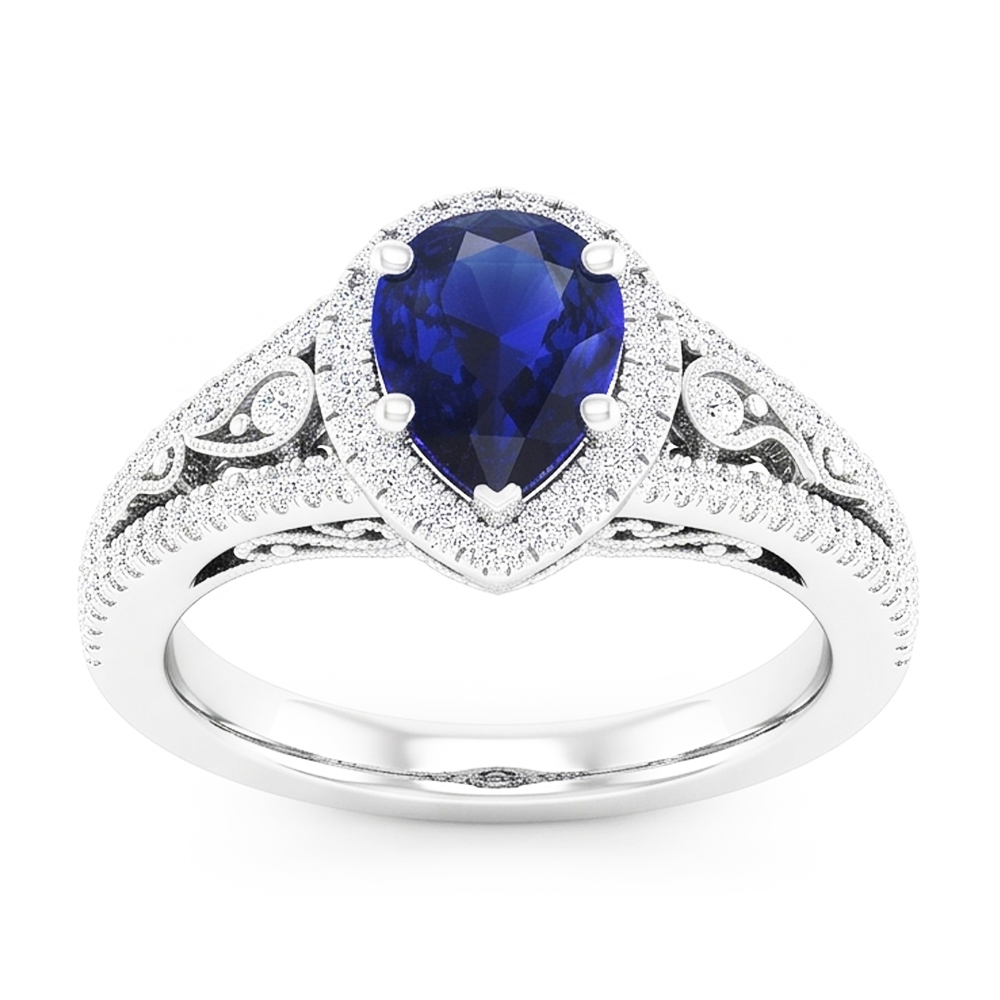 14 Karat White Gold Antique Blue Sapphire Precious Stone Ring 3