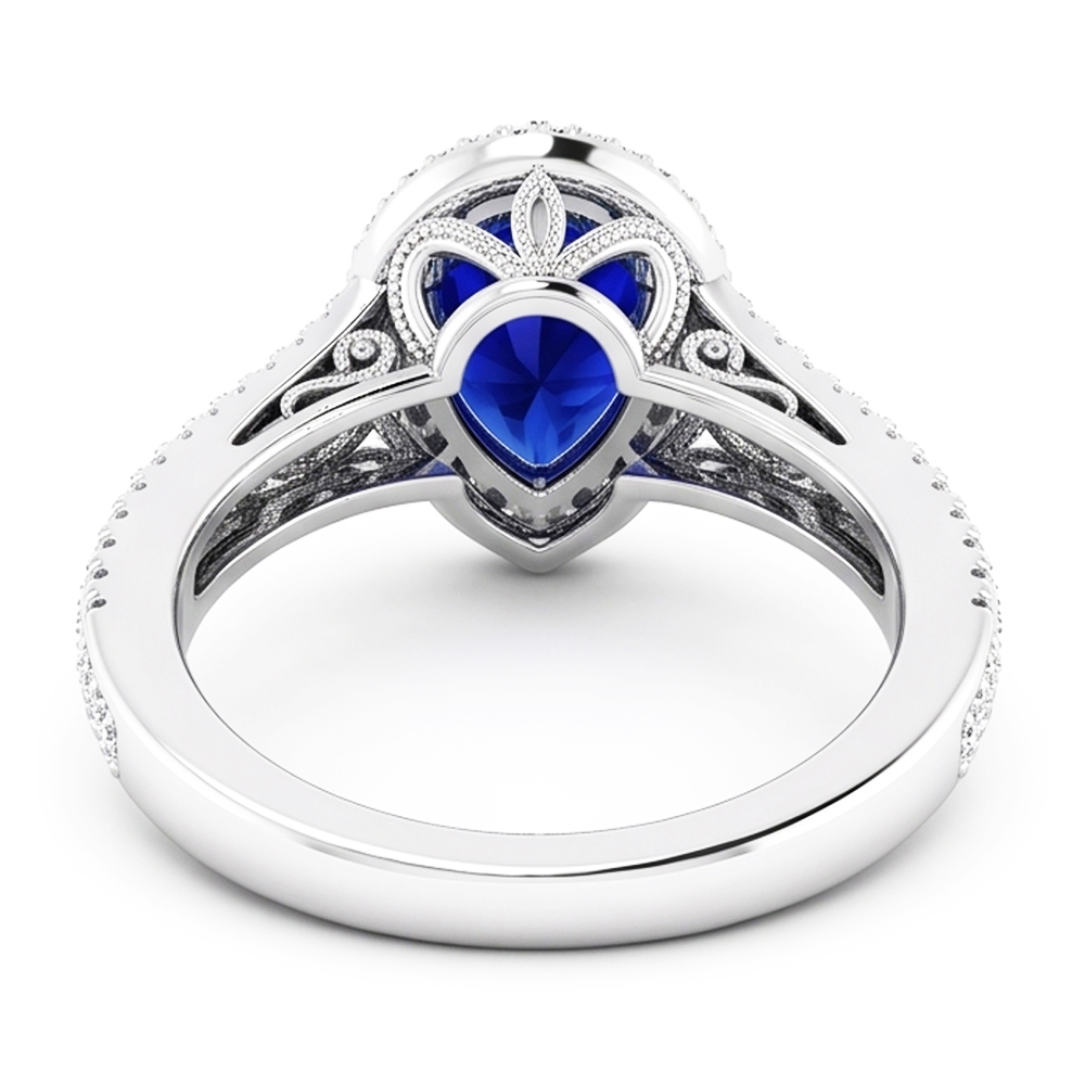 14 Karat White Gold Antique Blue Sapphire Precious Stone Ring 3