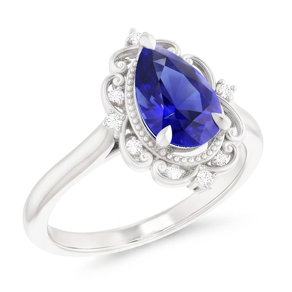 14 Karat White Gold Blue Sapphire Colored Stone Ring – 2.25-ct