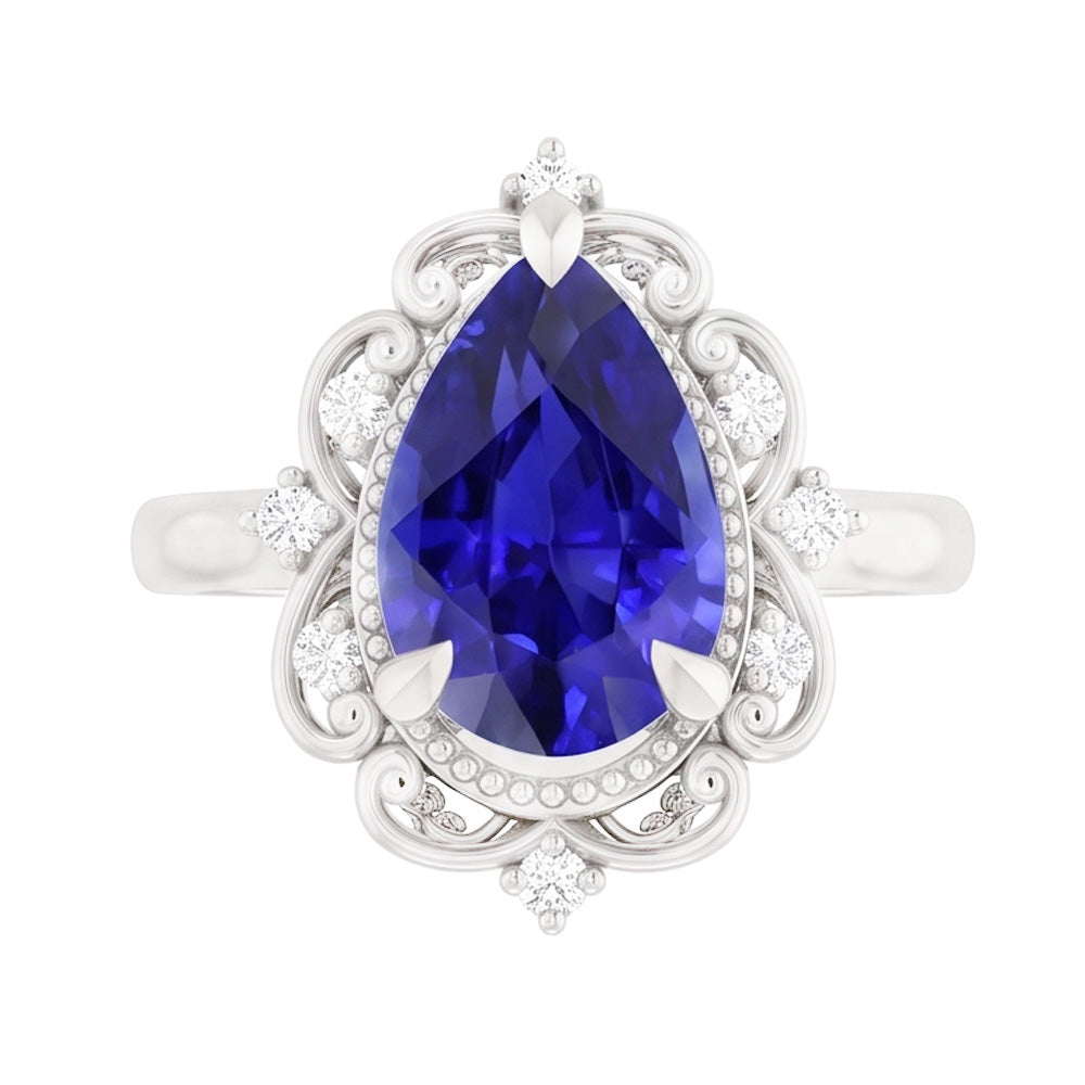14 Karat White Gold Blue Sapphire Colored Stone Ring – 2.25-ct