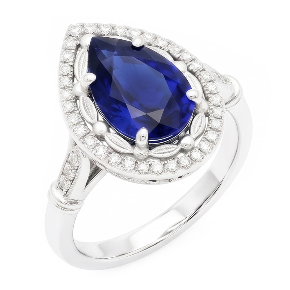 14 Karat White Gold Gemstone Ring with Royal Blue Sapphire