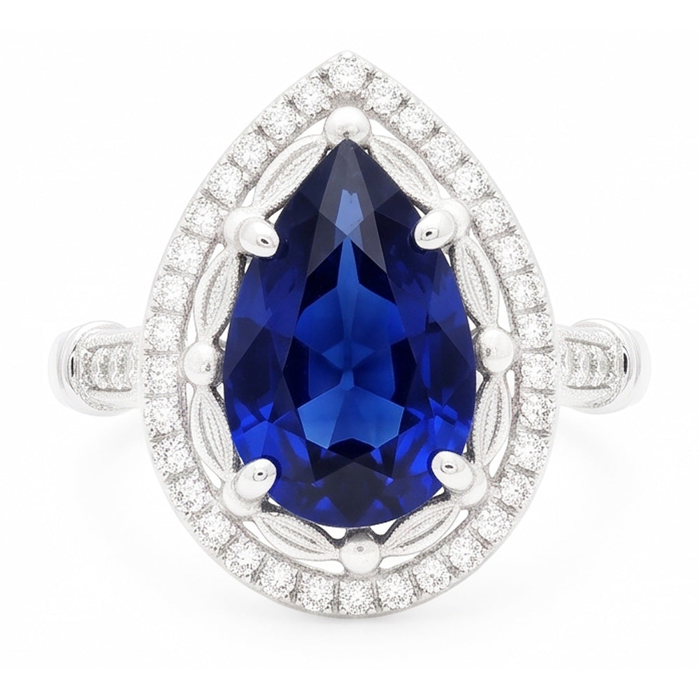 14 Karat White Gold Gemstone Ring with Royal Blue Sapphire