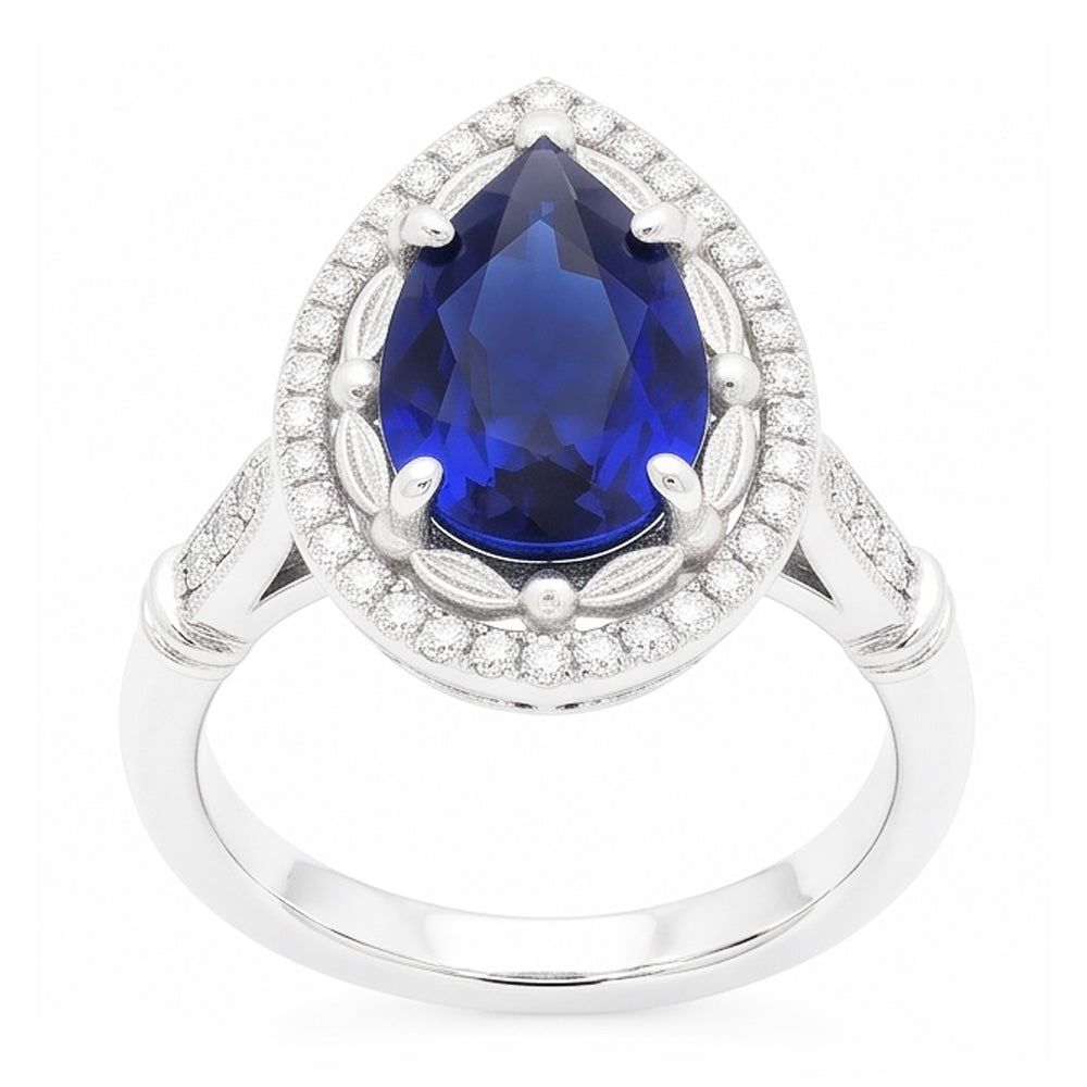 14 Karat White Gold Gemstone Ring with Royal Blue Sapphire