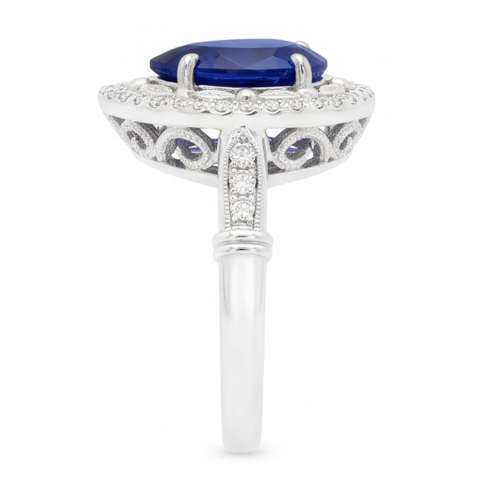 14 Karat White Gold Gemstone Ring with Royal Blue Sapphire