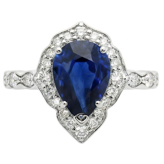14 Karat White Gold Vintage Royal Blue Sapphire Gemstone Ring
