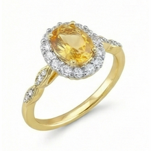 14.75 Carats Oval Cut Citrine And Natural Earth Mined Diamonds Wedding Ring Yellow Gold