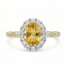 14.75 Carats Oval Cut Citrine And Natural Earth Mined Diamonds Wedding Ring Yellow Gold