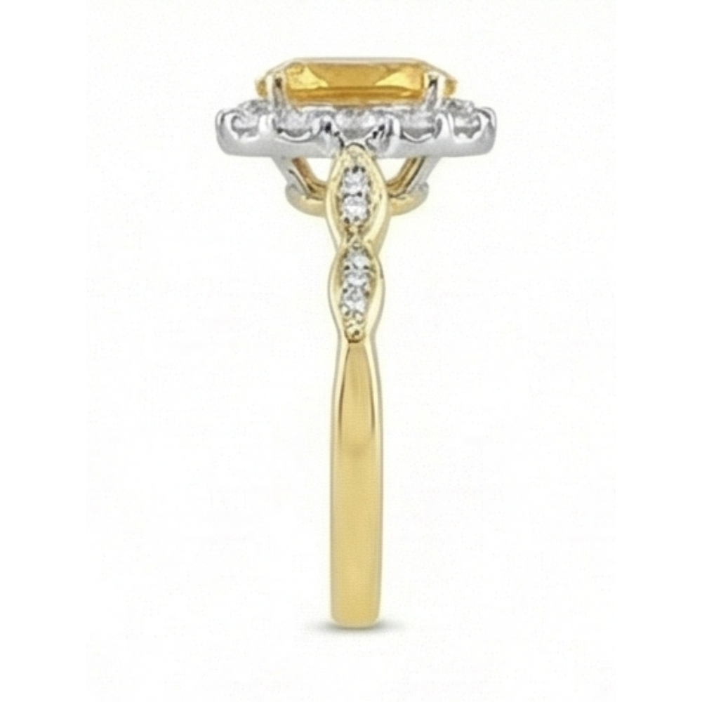14.75 Carats Oval Cut Citrine And Natural Earth Mined Diamonds Wedding Ring Yellow Gold