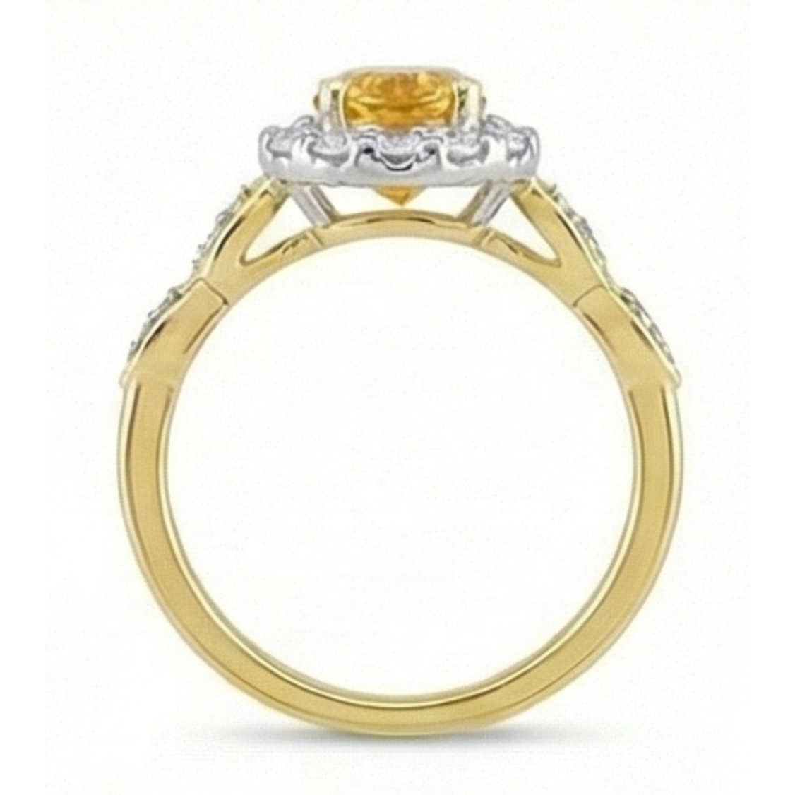 14.75 Carats Oval Cut Citrine And Natural Earth Mined Diamonds Wedding Ring Yellow Gold