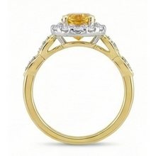 14.75 Carats Oval Cut Citrine And Natural Earth Mined Diamonds Wedding Ring Yellow Gold