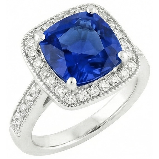 14K Ceylon Sapphire 4.5 Ct Blue Sapphire With Natural Earth Mined DIAMOND ( NOT LAB GROWN )s Ring