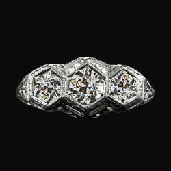 14K Gold 3 Stone Ring Round Old Cut Natural Earth Mined Diamond Antique Style 3.50 Carats