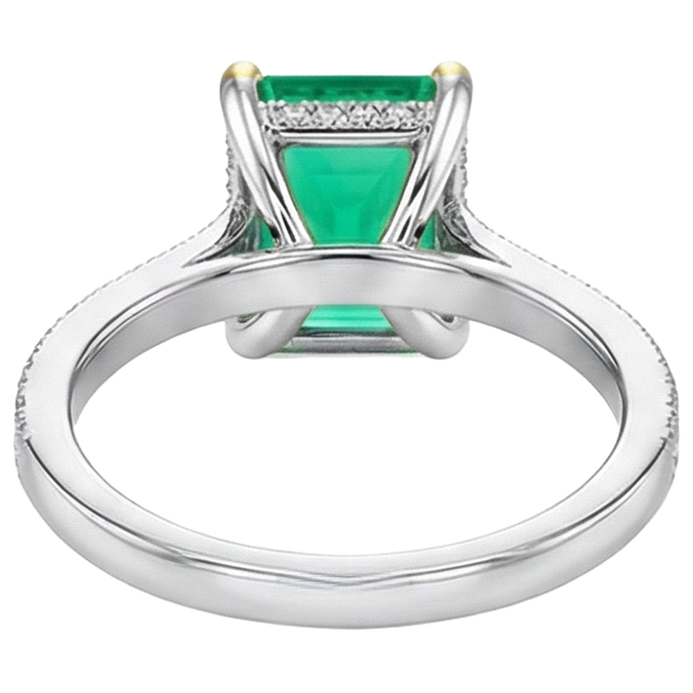 Brilliant Colombian Emerald Colored Stone Ring 2 ct – top view