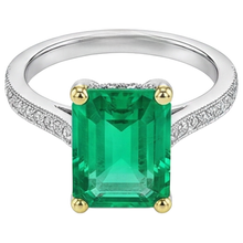 Emerald Cut Colombian Emerald ring in Two-Tone 14K Gold – front view