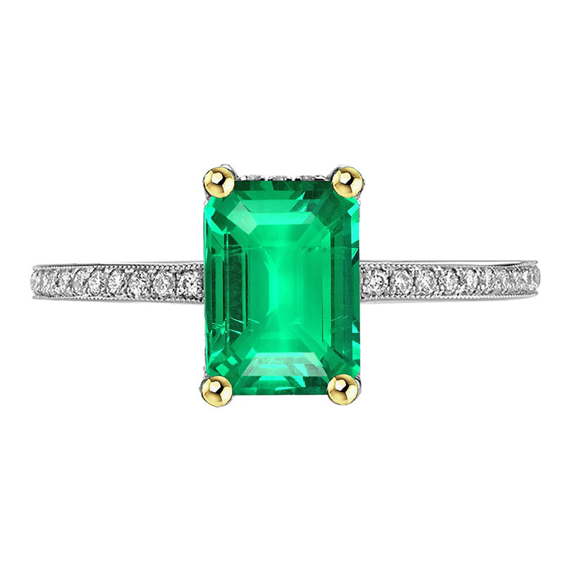 Natural Colombian Emerald Colored Stone Ring 2 ct Two-Tone 14K Gold – main view