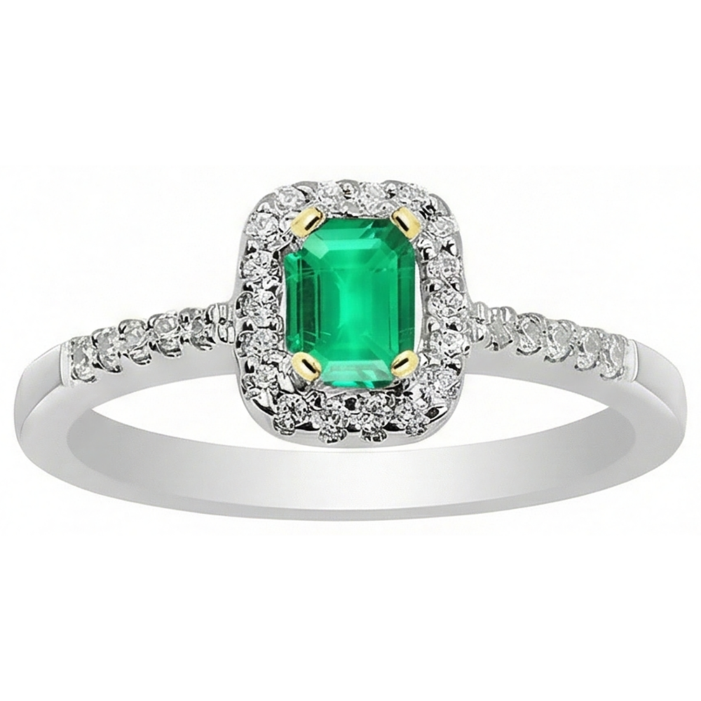 Colored Stone Ring 14K Two Tone Gold with Fine Emerald – angle view