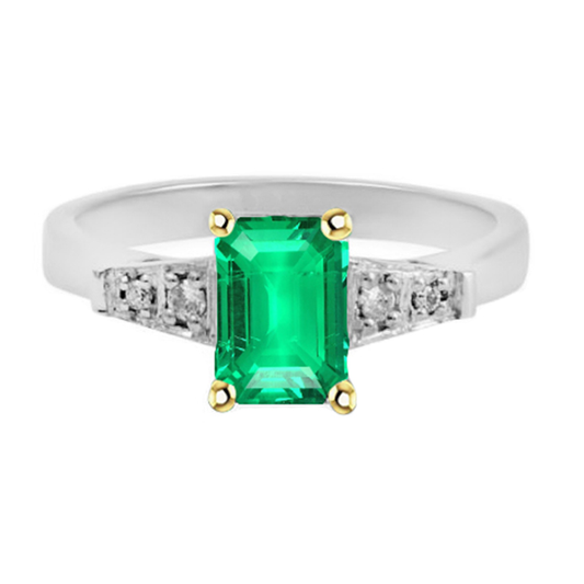 Colored Stone Ring Two-Tone 14K Gold with Fine Emerald – main view
