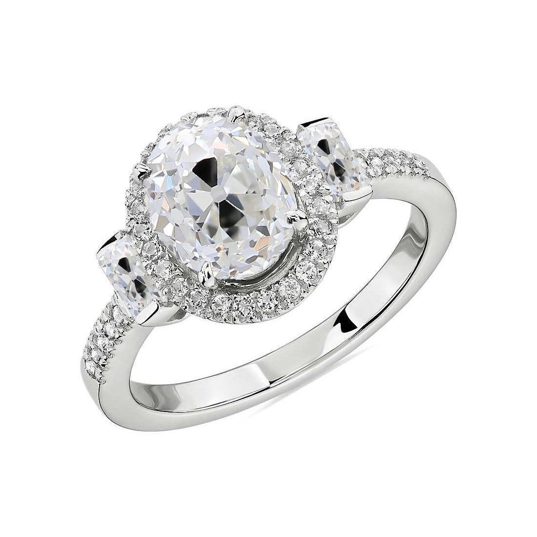 14K Gold Halo Old Cut Oval Natural Earth Mined Diamond Ring Accented Jewellery 7.25 Carats