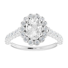 14K Gold Halo Ring Oval Old Mine Cut Natural Diamond Bezel Set 7 Carats