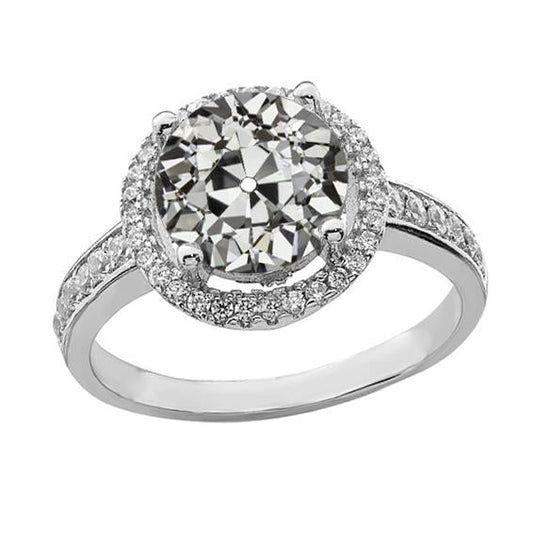 14K Gold Halo Ring Round Old Cut Real Diamond Prong Set Jewelry 3.50 Carats