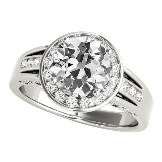 14K Gold Halo Round Old Miner Real Diamond Ring Split Thick Shank 4.25 Carats