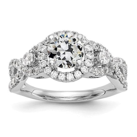 14K Gold Halo Wedding Ring Old Cut Natural Diamond Infinity Style 3.50 Carats