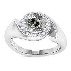 14K Gold Halo Wedding Ring Round Old Mine Cut Natural Earth Mined Diamonds 4.75 Carats