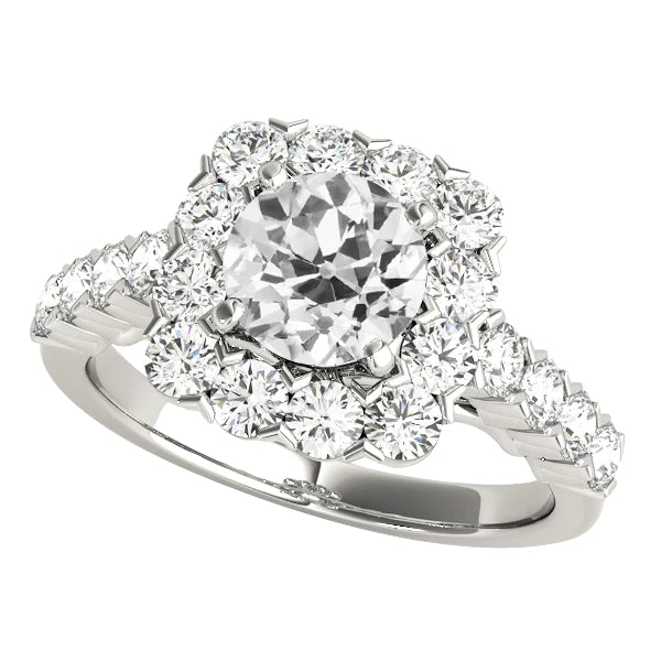 14K Gold Halo Wedding Ring Round Real Old Mine Cut Diamonds 5 Carats