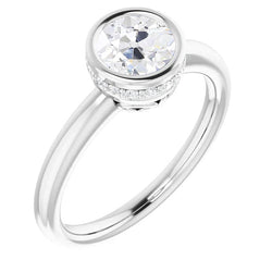 14K Gold Hidden Halo Round Old Miner Genuine Diamond Ring Bezel Set Jewelry