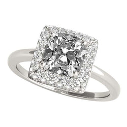 14K Gold Lady's Halo Ring Cushion Old Mine Cut Natural Diamond 5.50 Carats