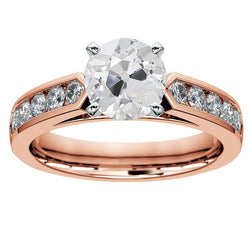 14K Gold Old Cut Round Real Diamond Ring Channel Set 4.25 Carats