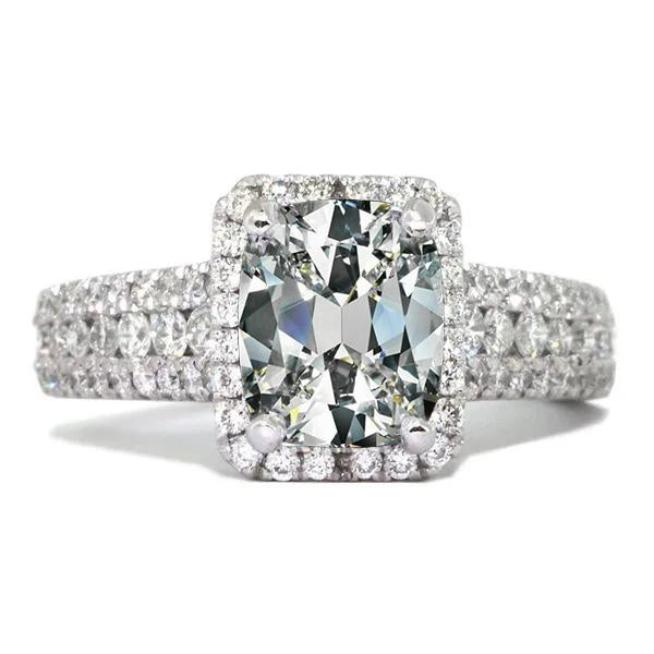 14K Gold Oval Old Mine Cut Real  Diamond Halo Ring 9.50 Carats White Gold