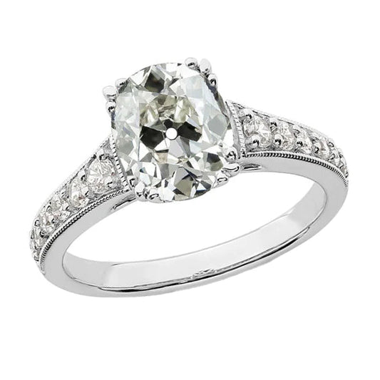 14K Gold Oval Old Miner Genuine Diamond Engagement Ring 4.50 Carats Milgrain