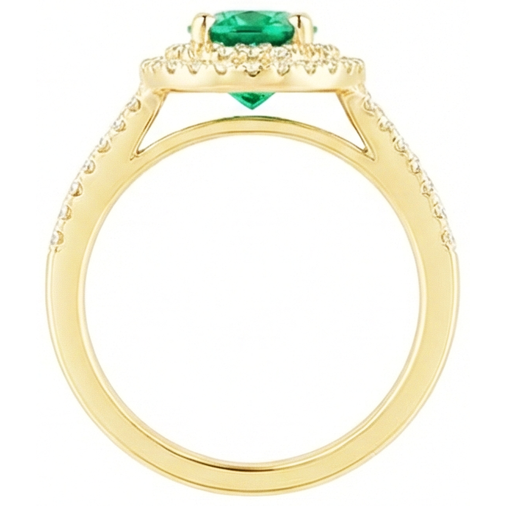 14K Gold Oval Shaped Green Emerald With Round Natural Earth Mined DIAMOND ( NOT LAB GROWN ) Ring 6 Carats