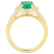 14K Gold Oval Shaped Green Emerald With Round Natural Earth Mined DIAMOND ( NOT LAB GROWN ) Ring 6 Carats