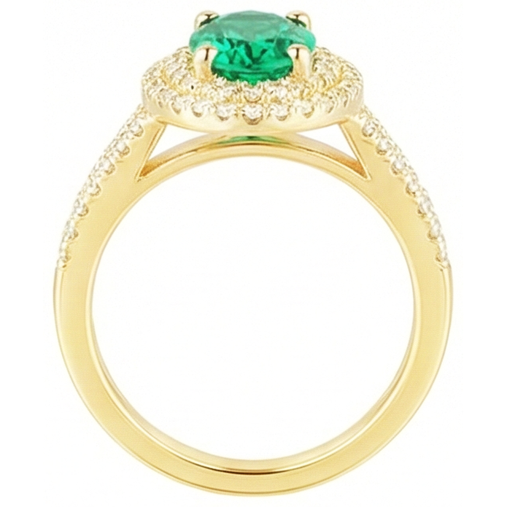 14K Gold Oval Shaped Green Emerald With Round Natural Earth Mined DIAMOND ( NOT LAB GROWN ) Ring 6 Carats