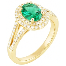 14K Gold Oval Shaped Green Emerald With Round Natural Earth Mined DIAMOND ( NOT LAB GROWN ) Ring 6 Carats