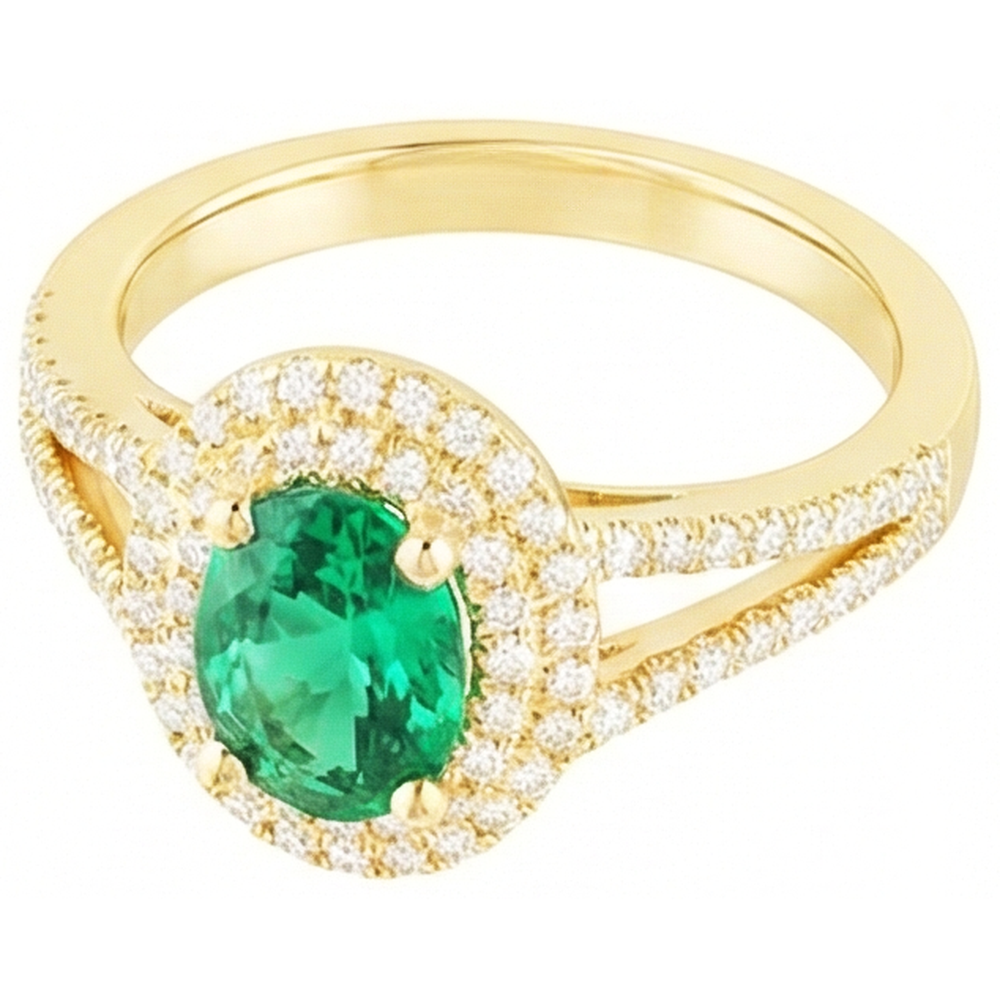 14K Gold Oval Shaped Green Emerald With Round Natural Earth Mined DIAMOND ( NOT LAB GROWN ) Ring 6 Carats