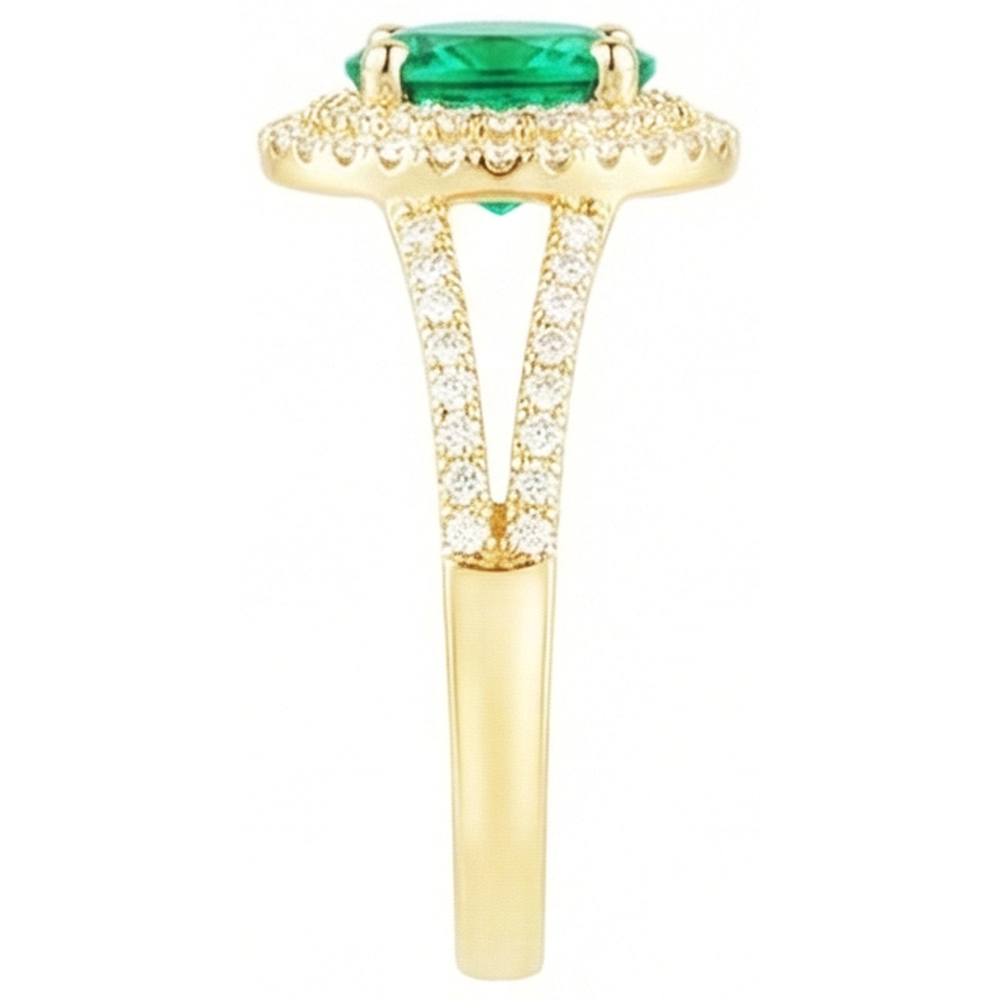 14K Gold Oval Shaped Green Emerald With Round Natural Earth Mined DIAMOND ( NOT LAB GROWN ) Ring 6 Carats