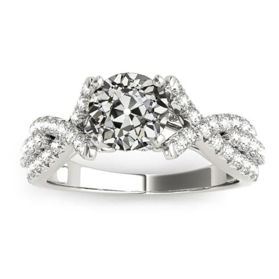 14K Gold Round Old Cut Natural Diamond Ring Twisted Shank 4.50 Carats Pave Set