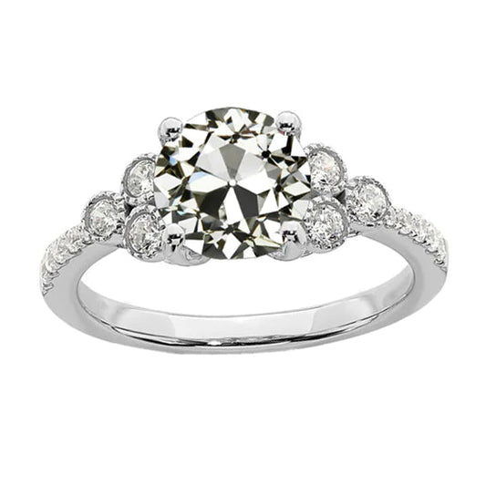 14K Gold Round Old Cut Real Diamond Engagement Ring 3.50 Carats Jewelry