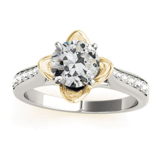 14K Gold Round Old Cut Real Natural Earth Mined Diamond Ring Flower Style 2.75 Carats Two Tone
