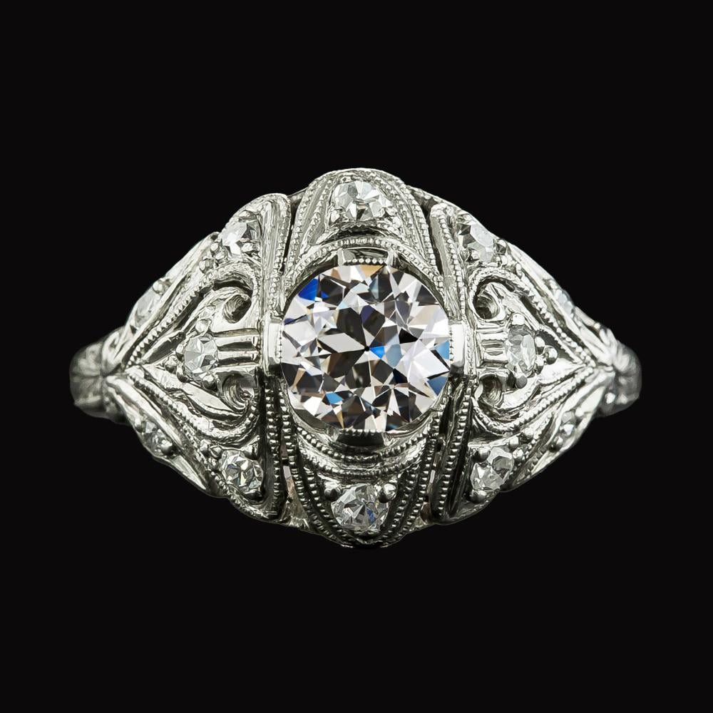 14K Gold Round Old Mine Cut Genuine Diamond Fancy Ring 2.50 Carats Milgrain