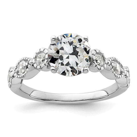 14K Gold Round Old Mine Cut Natural Diamond Ring 4 Prong Set 3.25 Carats