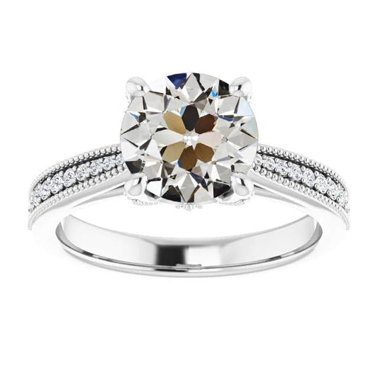 14K Gold Round Old Mine Cut Natural Diamond Ring With Accents 4.50 Carats