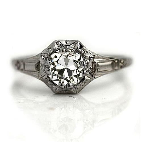 14K Gold Solitaire Ring Old Mine Cut Real Diamond Antique Style 1.50 Carats