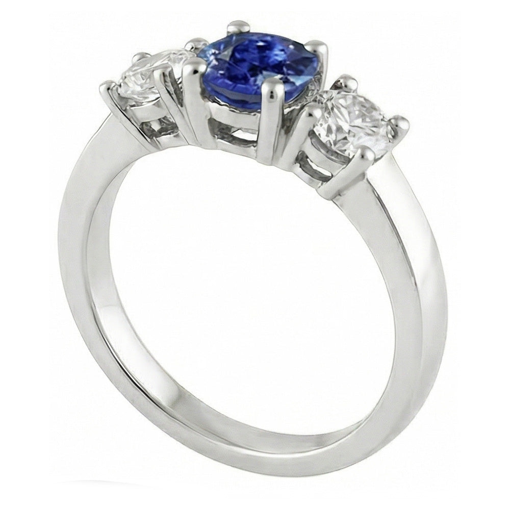 14K Gold Three Stone Engagement Ring Round Ceylon Sapphire 2.50 Carats