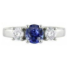14K Gold Three Stone Engagement Ring Round Ceylon Sapphire 2.50 Carats