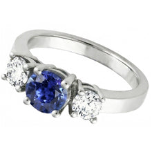 14K Gold Three Stone Engagement Ring Round Ceylon Sapphire 2.50 Carats