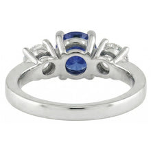 14K Gold Three Stone Engagement Ring Round Ceylon Sapphire 2.50 Carats